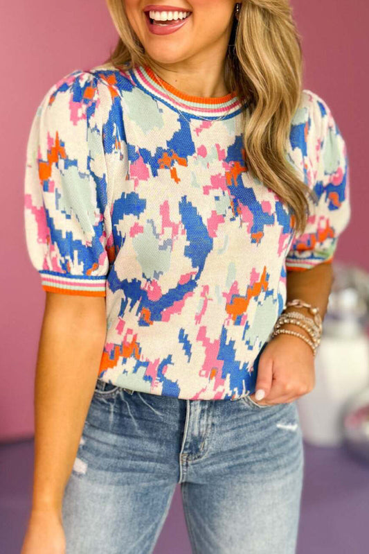 Abstract Knit Short Sleeve Sweater RTS