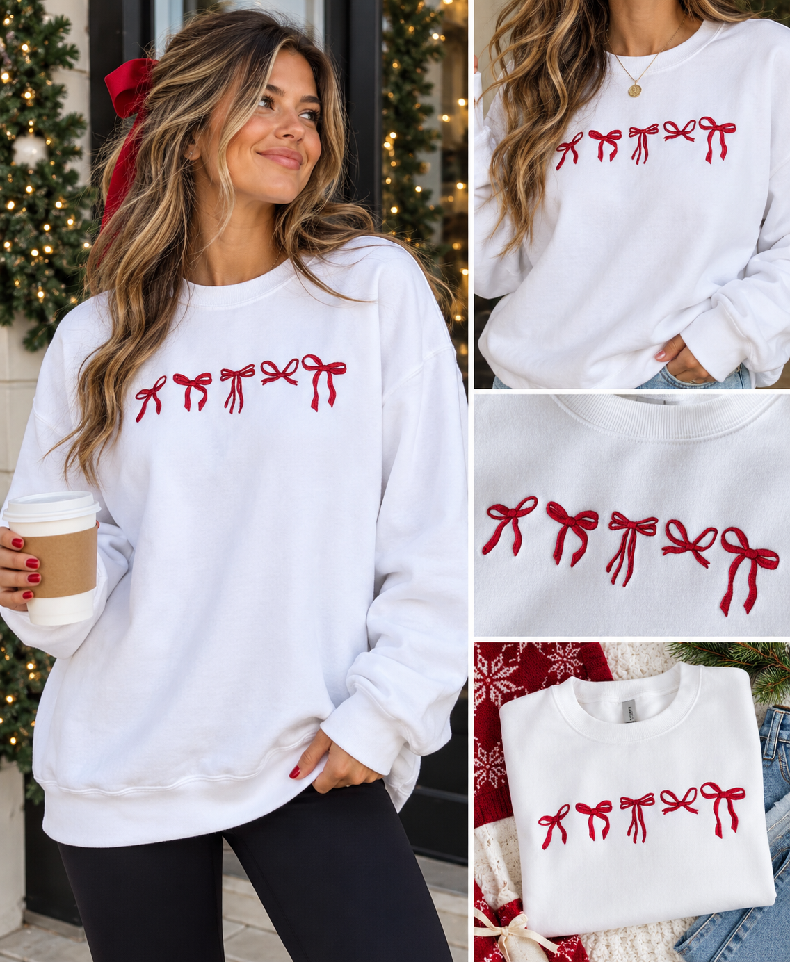 WHITE BOW EMBROIDERY SWEATSHIRT RTS