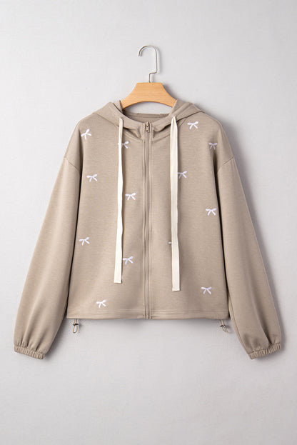 Beige Bow Embroidered Hoodie LT
