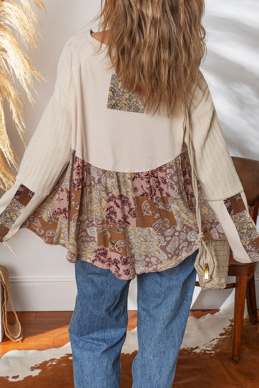 Beige Paisley Ethnic Print Top LT
