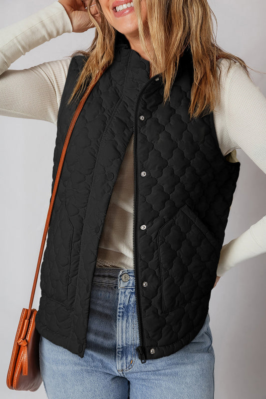Black Flower Quilted Vest FB