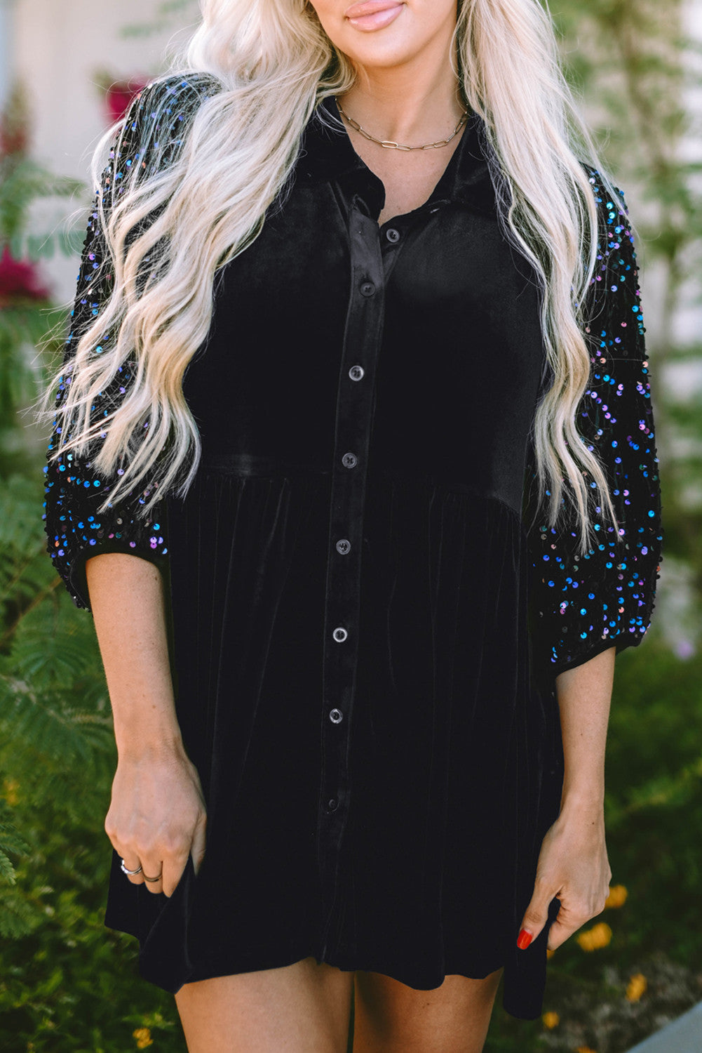 Black Sequin Peplum Shirt FB