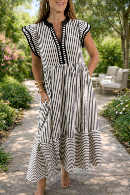 Stripe Double Ruffle Midi Dress *Multiple Colors* RTS