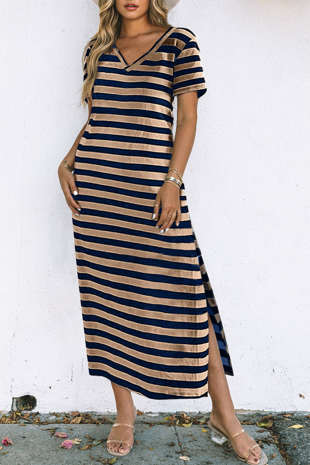 Black Stripe Maxi Slit Dress FB