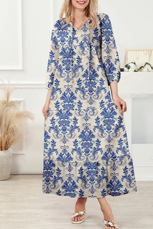Blue Half Sleeve Boho Maxi FB