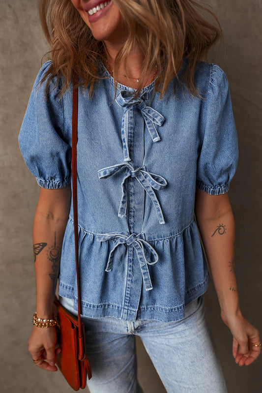 Blue Bow Ties Denim Shirt FB
