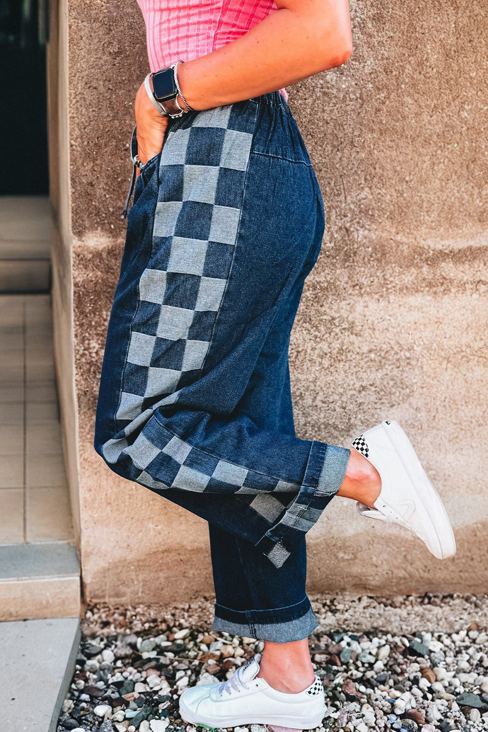 Blue Checkered Drawstring Pants LT