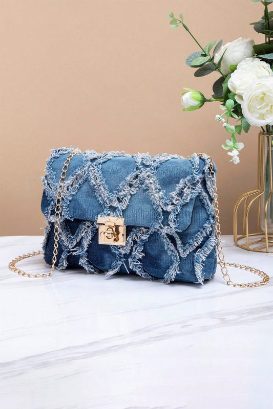 Blue Distressed Denim Chain Bag FB