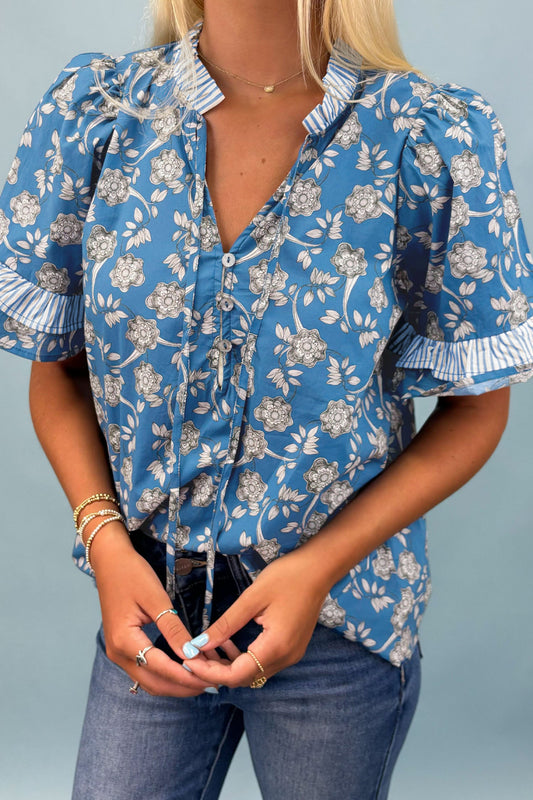 Blue Floral Button Blouse FB