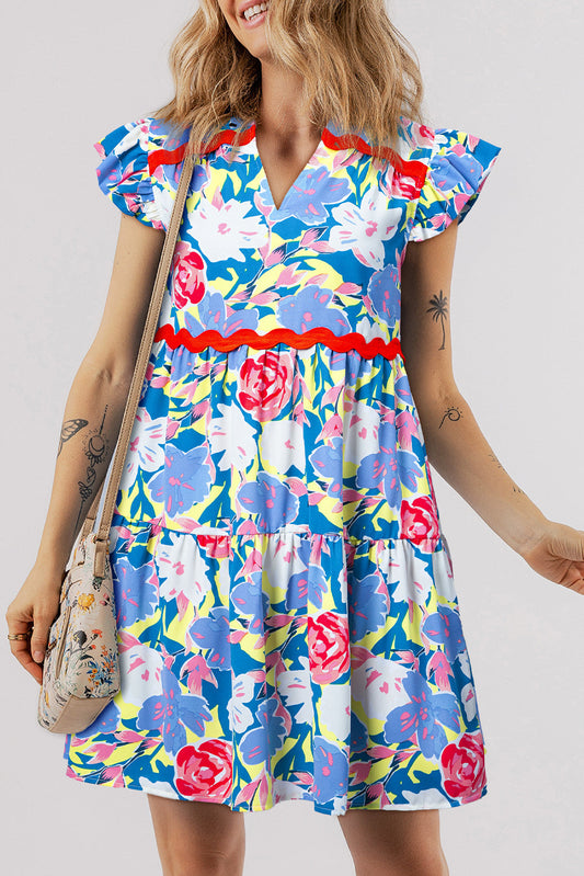 Blue Floral Ric Rac Dress FB