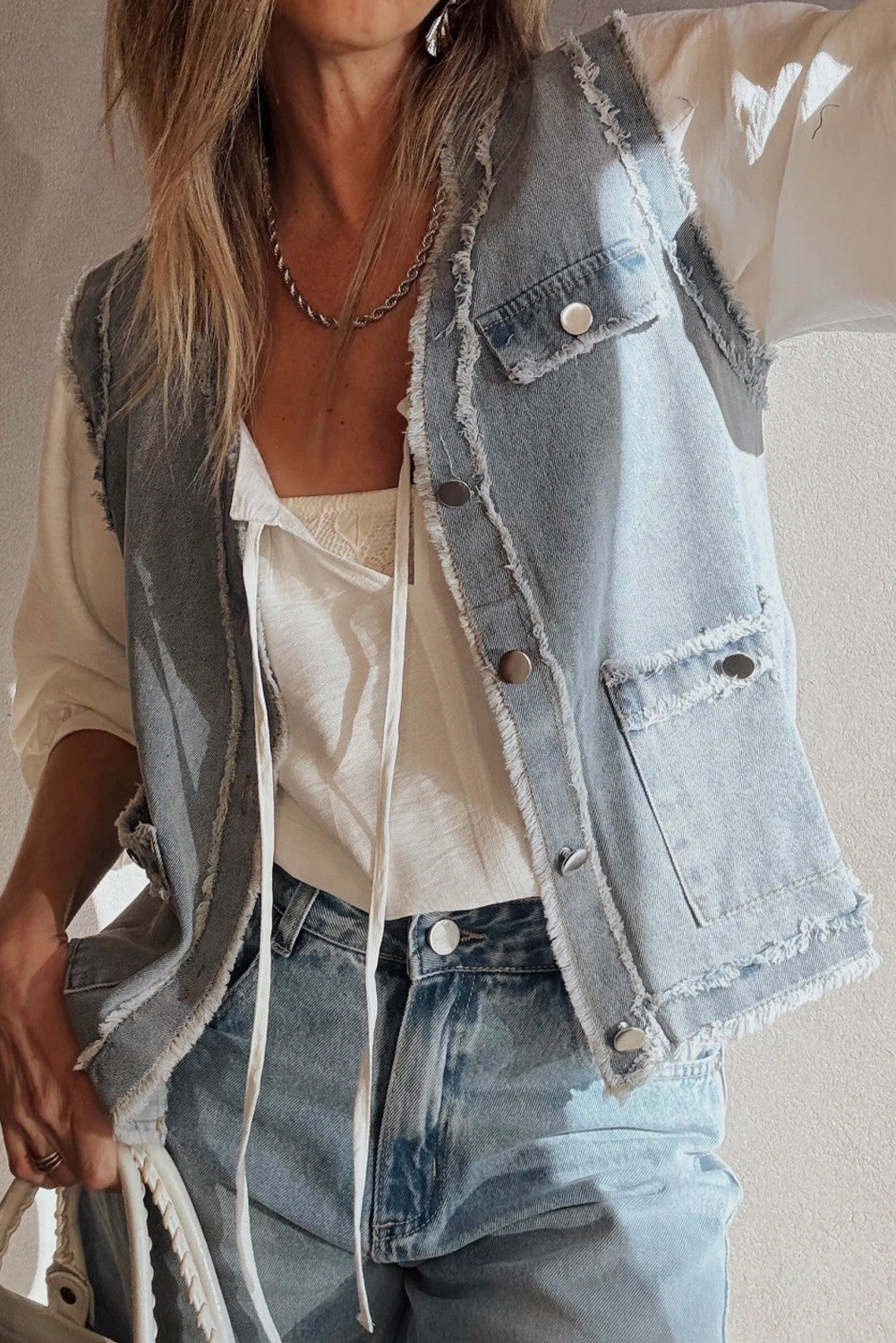 Blue Frayed Denim Vest LT