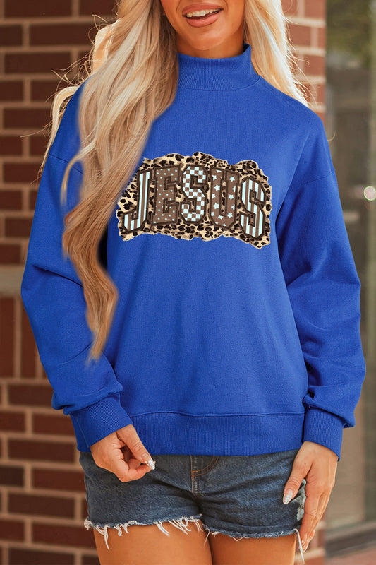 Blue JESUS Leopard Sweatshirt FB