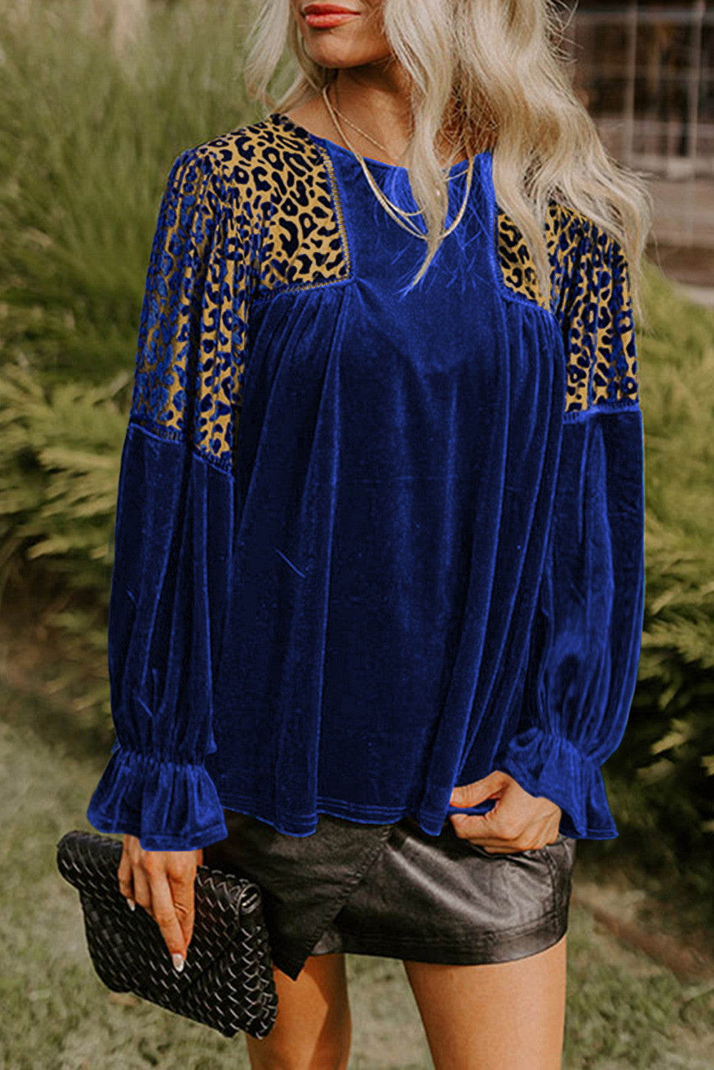 Blue Leopard Velvet Blouse FB