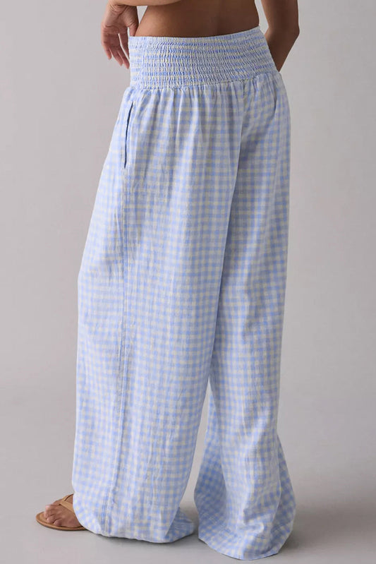 Blue Plaid Smocked Loose Pants LT