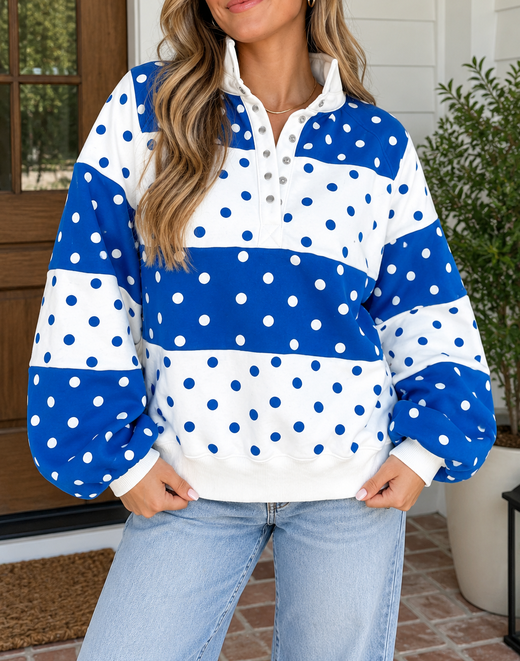 Blue Polka Dot Half Zip Sweatshirt
