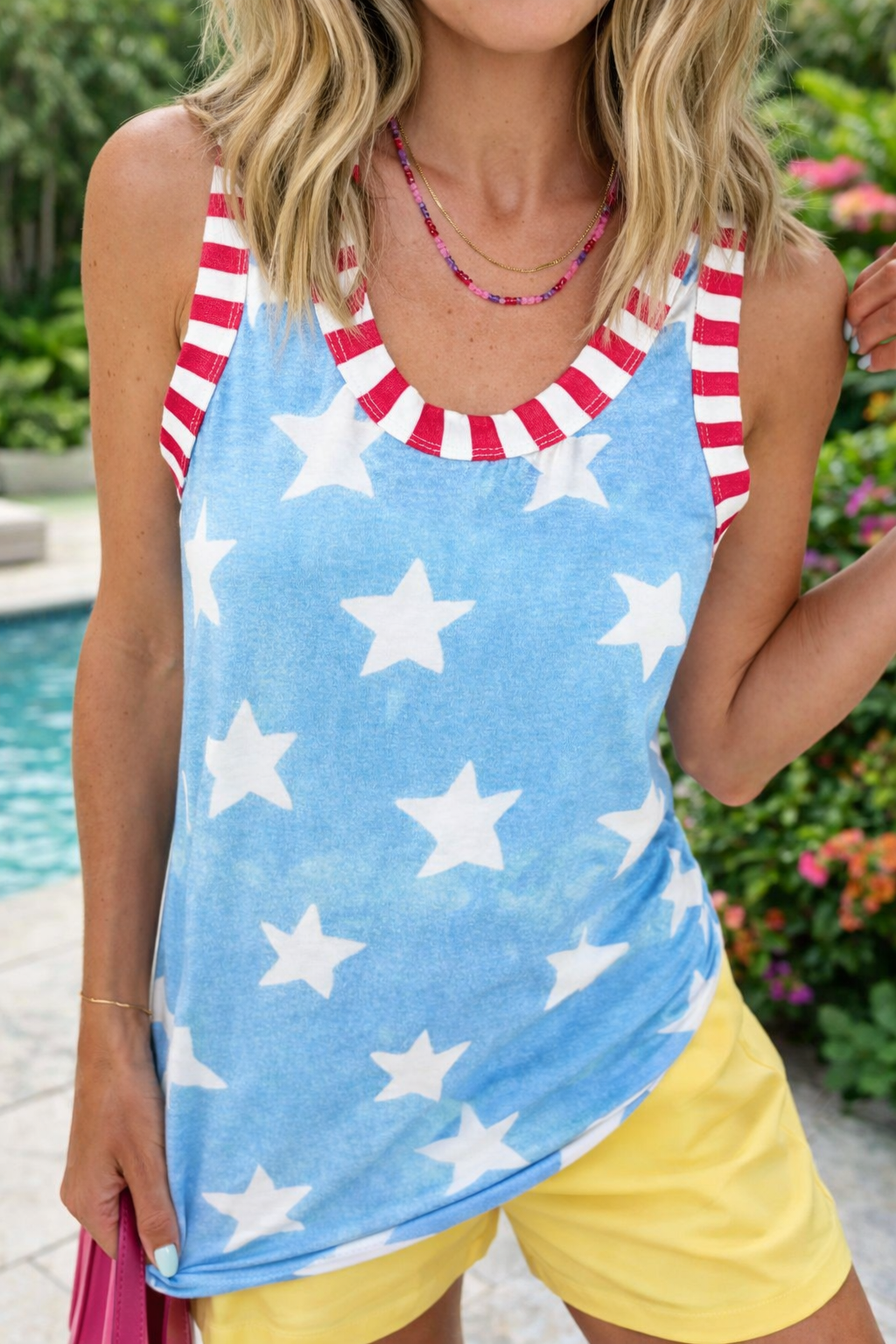 Blue Star Striped Trim Tank Top RTS