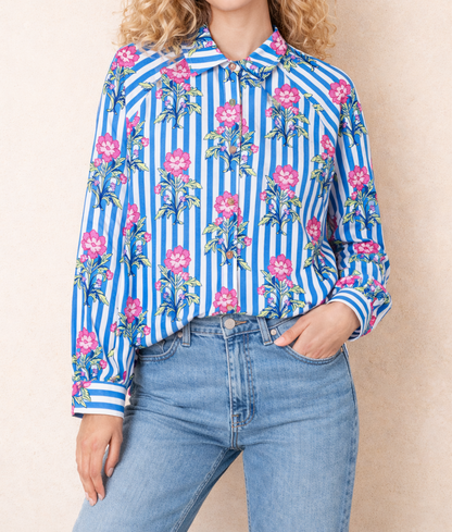 Blue Striped Floral Shirt FB