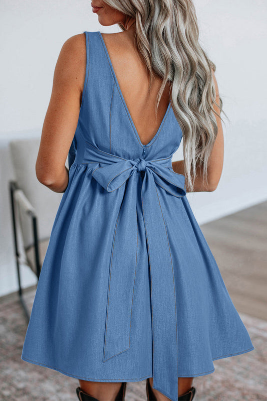 Blue Waist Bow Back Dress FB