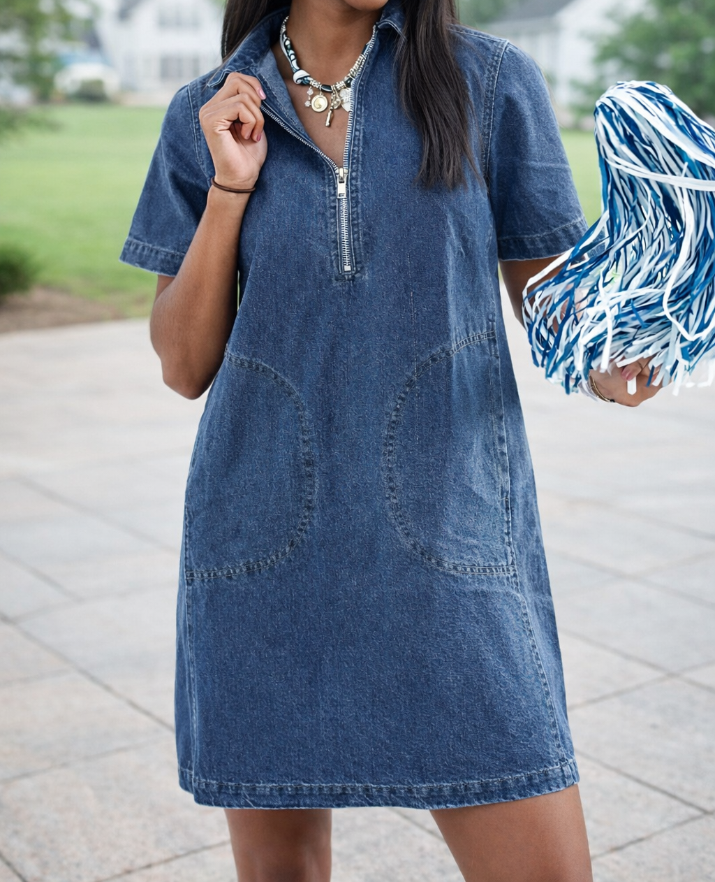 Blue Zip Up Denim Dress FB