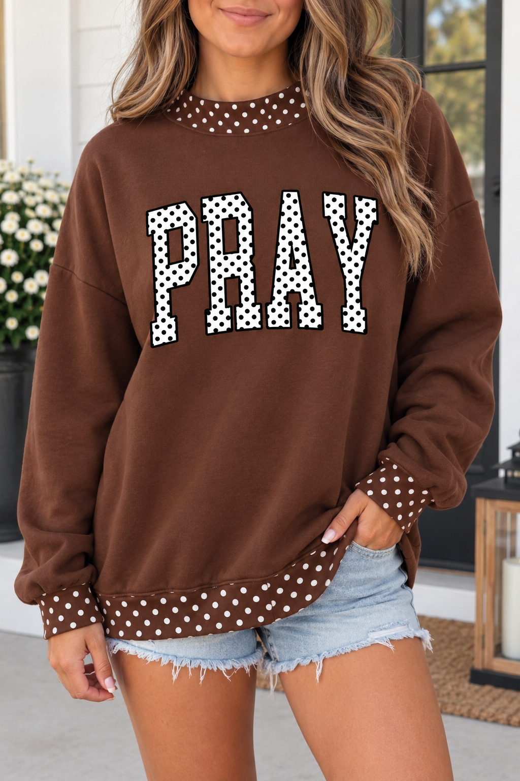 Brown Polka Dot Pray Sweatshirt