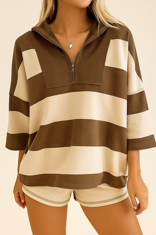 Brown Striped Zip Sweatshirt FB