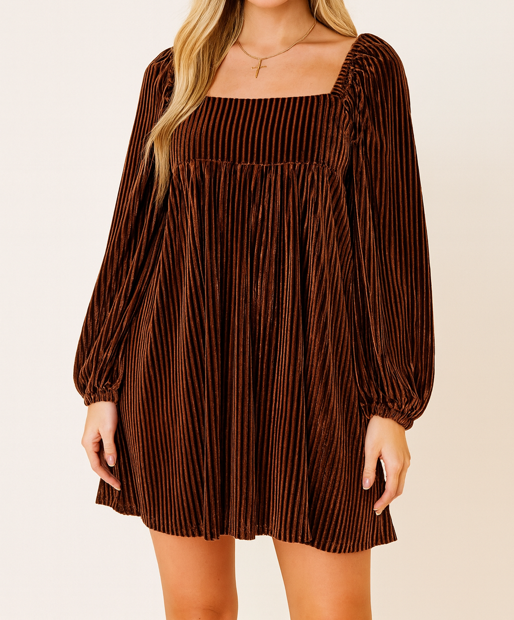 Brown Velvet Babydoll Dress September.