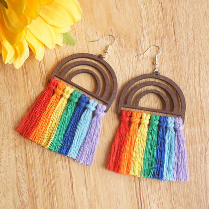 Preorder Rainbow Macrame Fringe Earrings*