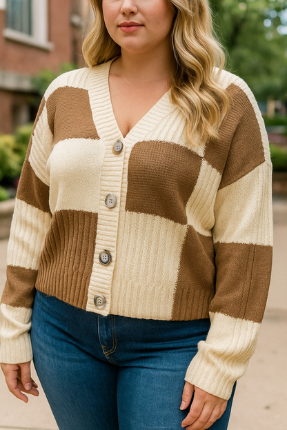 Checkered Ribbed Plus Cardigan November.