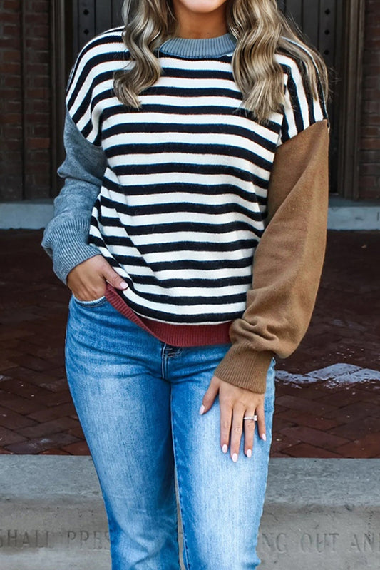 Colorblock Stripe Panel Sweater LT