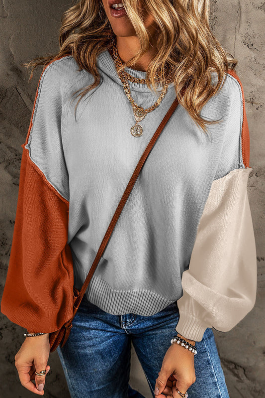 Colorblock Bishop Ribbed Sweater FB