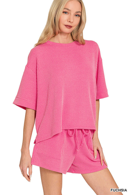 Ribbed Short Sleeve Zenana Set New RTS