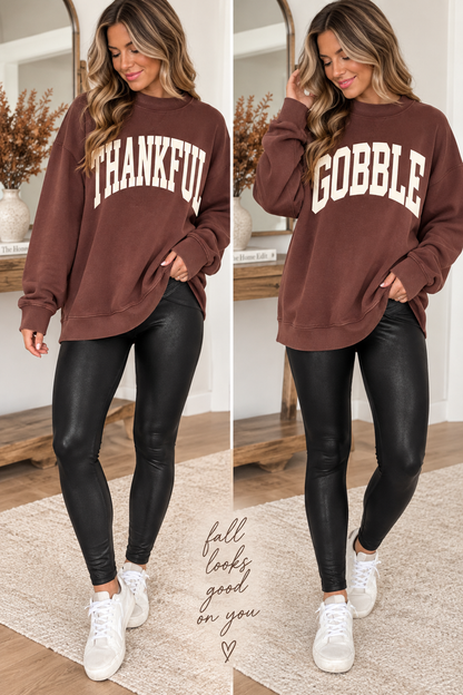 Thankful/Gobble Reverse Mock Neck Sweatshirt RTS