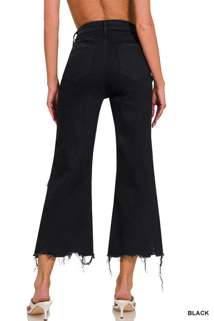 Distressed-Knee Crop Pants Zenana New RTS