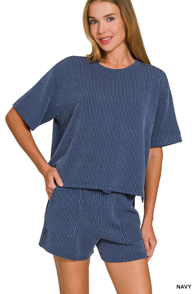 Ribbed Short Sleeve Zenana Set New RTS