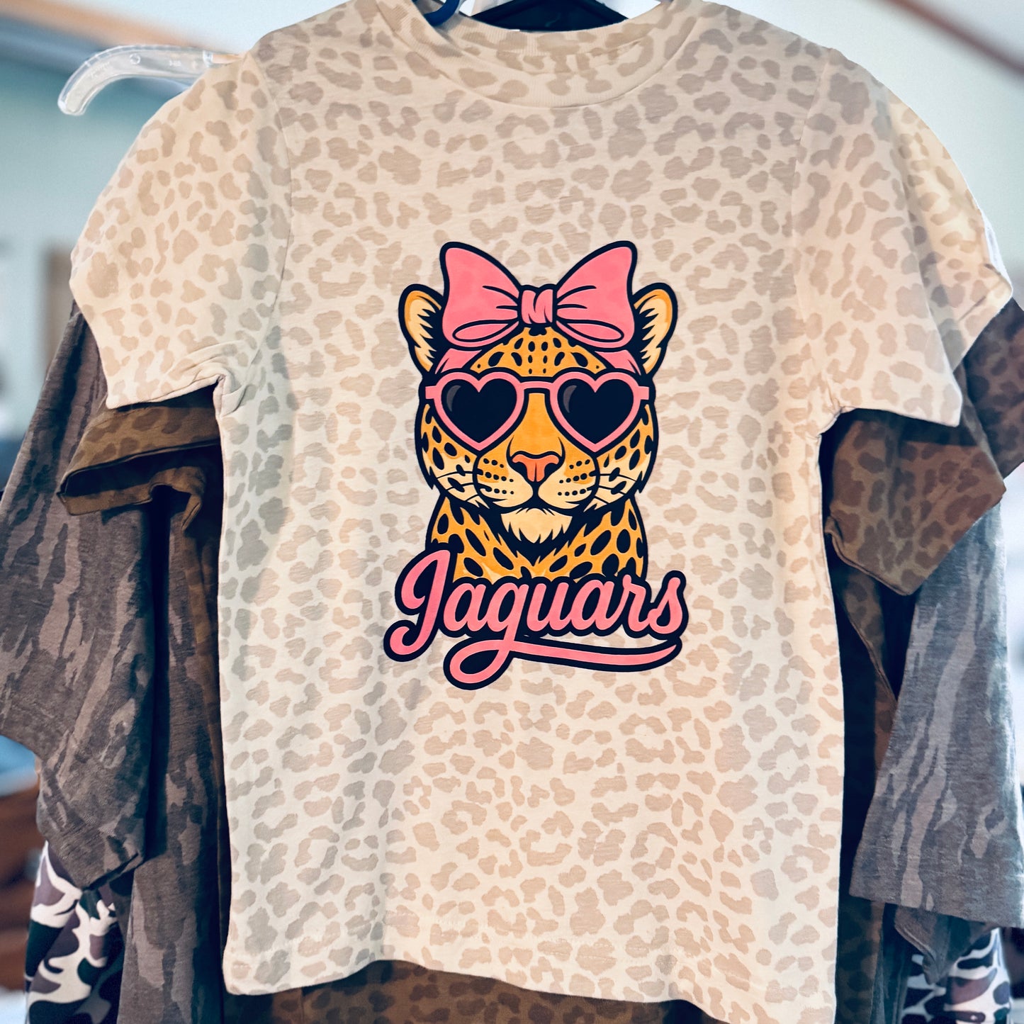 Preppy Bow Jaguars on L.A.T. Light Leopard Tee