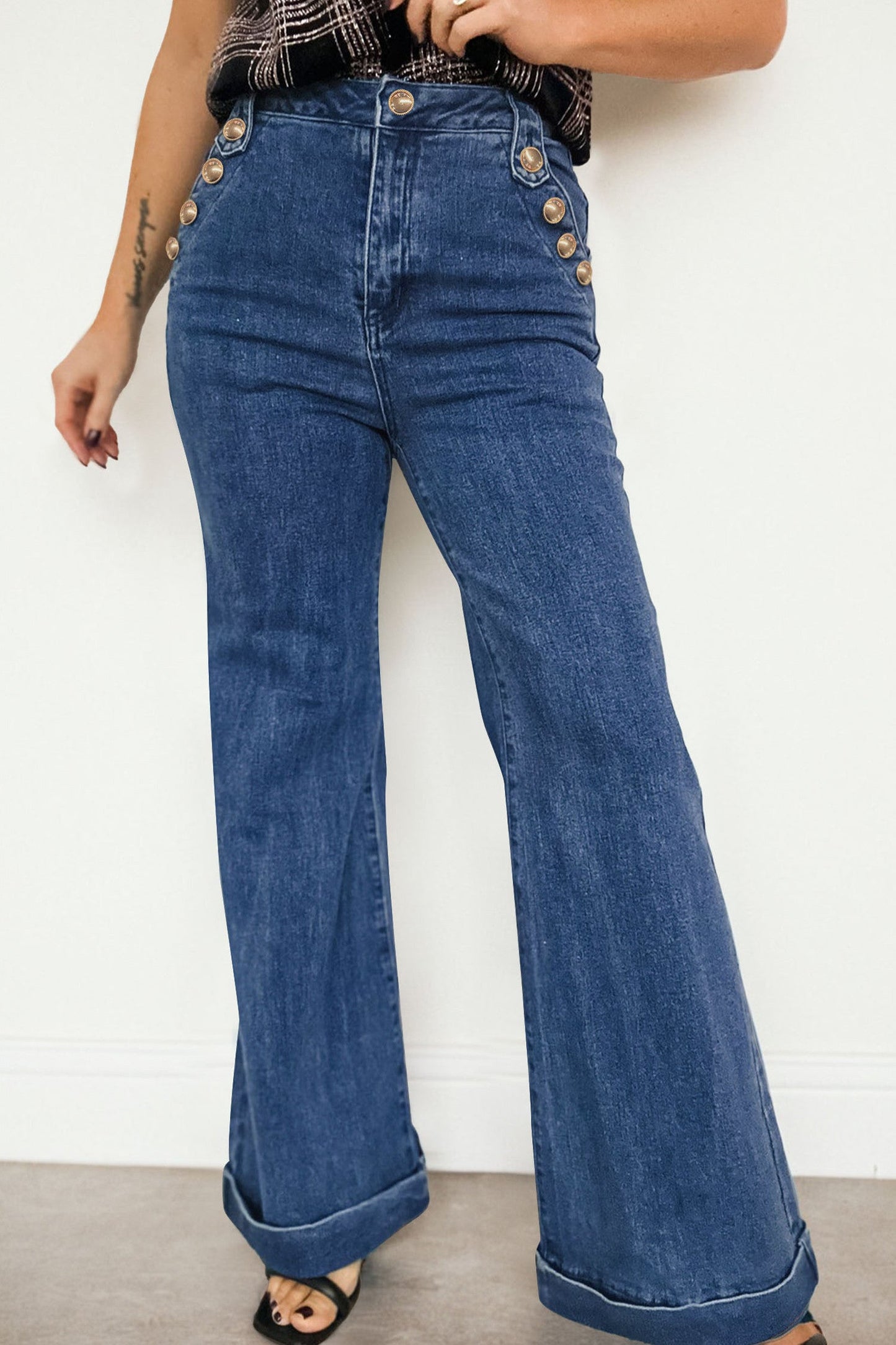 Golden Button Flare Jeans FB