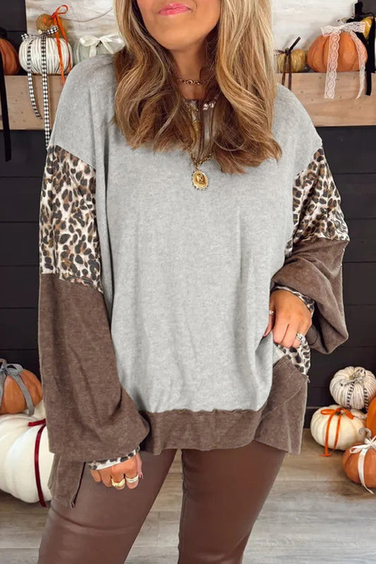 Gray Colorblock Leopard Sweatshirt RTS
