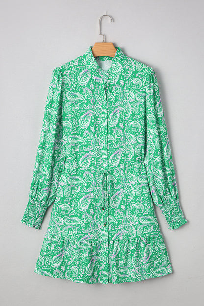Green Paisley Tie Front Dress FB