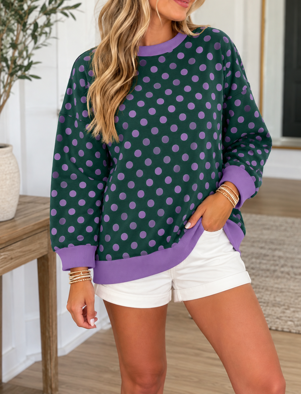 Green Polka Dot Trim Top
