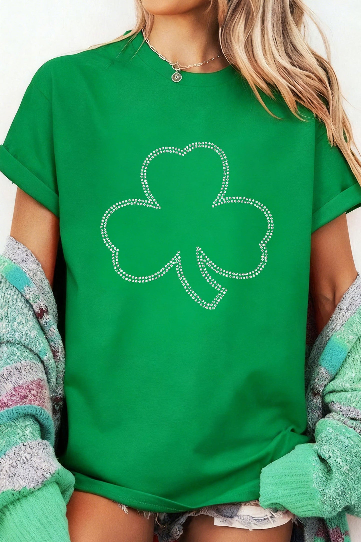 Green Rhinestone Clover Shirt FB