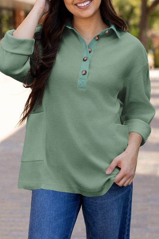 Green Waffle Button Top FB