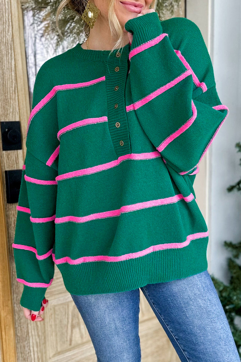 Green and Pink Oversized Sweater RTS