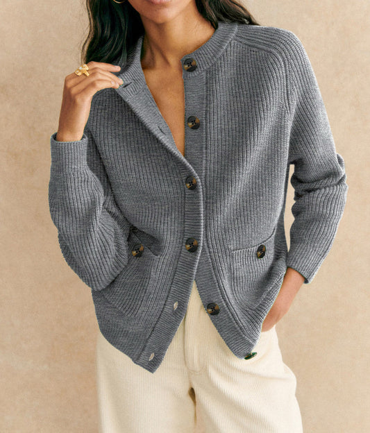 Grey Knit Cardigan Sweater FB