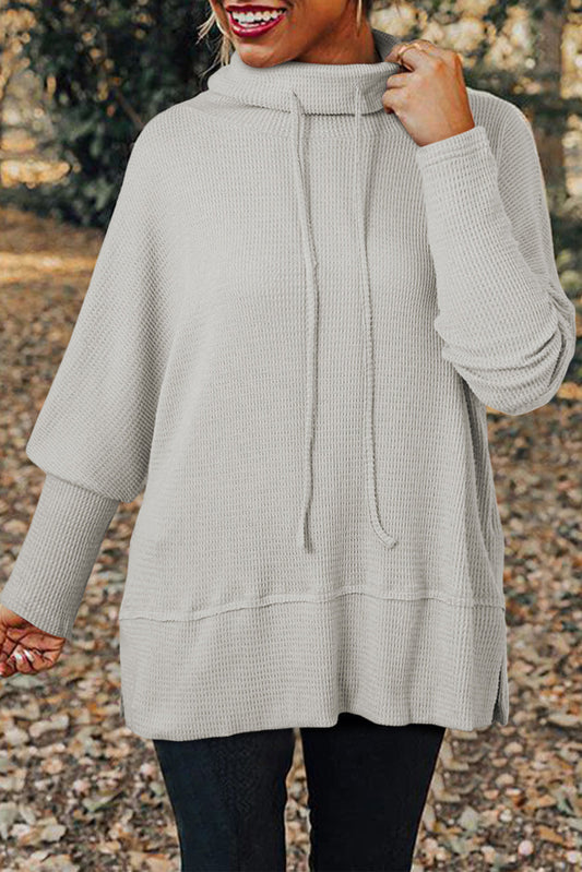 Grey Textured Drawstring Top FB