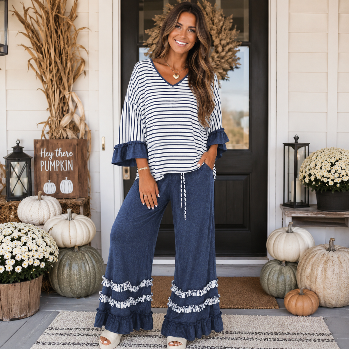 Stripe Ruffle Pant Set RTS