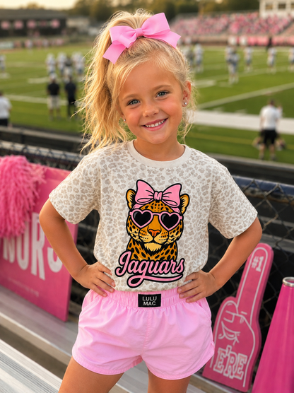 Preppy Bow Jaguars on L.A.T. Light Leopard Tee