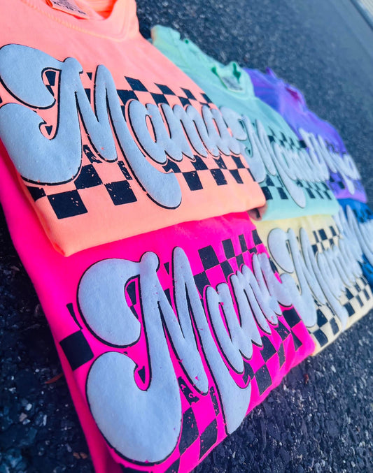 Rainbow Mama Puff Checkerboard Tees-Comfort Colors