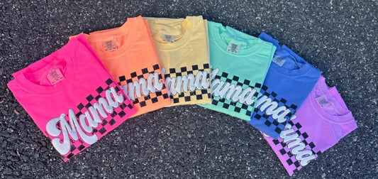 Rainbow Mama Puff Checkerboard Tees-Comfort Colors