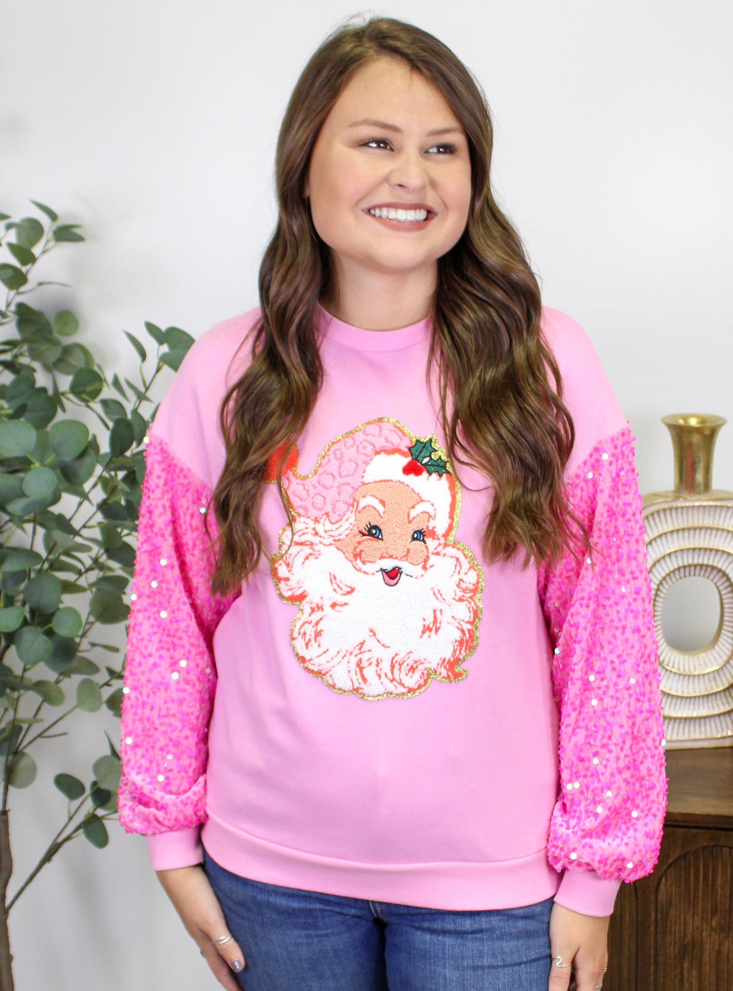 Pink Sparkle Santa Pullover RTS