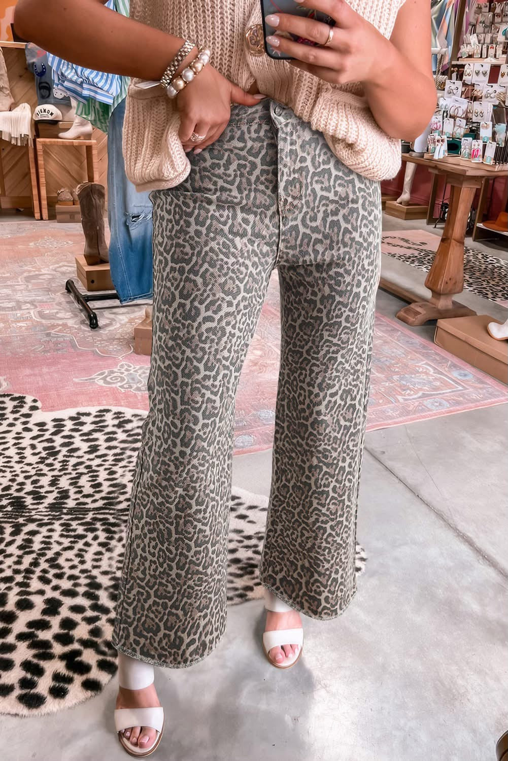 Leopard Frayed High Waist Jeans FB